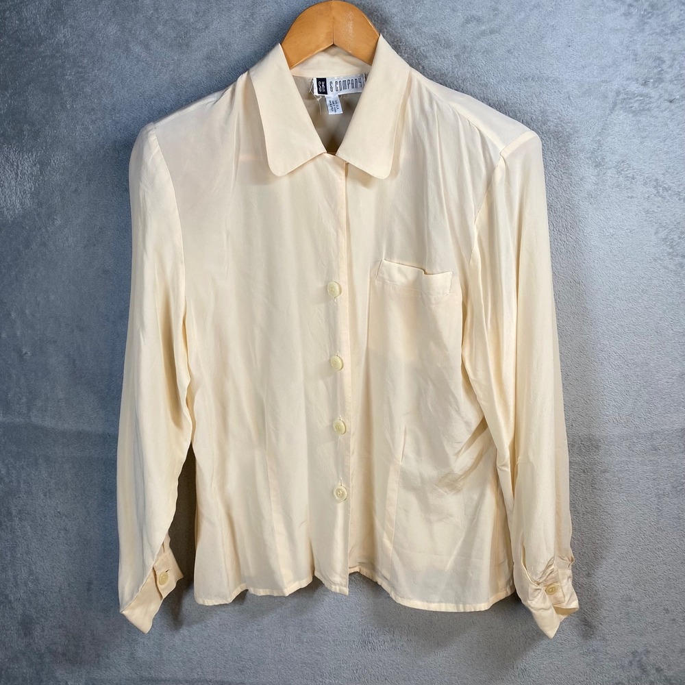 SK &‎ Company Silk Blouse Womens 12 Button Down Pocket Vintage Quiet Luxury 90s